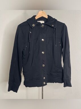 Jones New York Sport M Black Racer Jacket w/ Snap Front Pit Vents & drawstrings